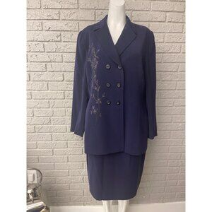 Kasper ASL Women's Double Breasted Embroidered Skirt & Jacket 2 Pcs Suit Set Siz